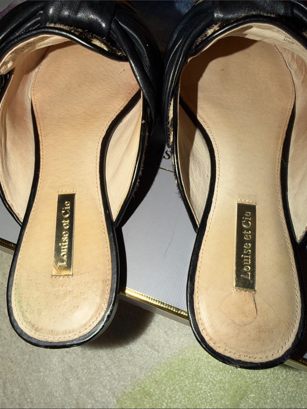 Louise et Cie “Cela” Bow Black & Leopard Calf Hair Pointed Toe Knot Mules - Picture 8 of 11